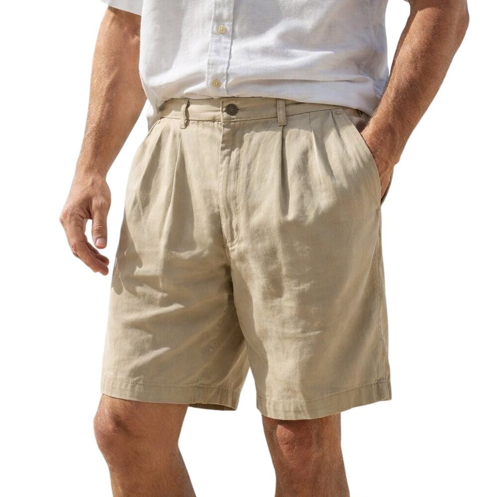 Tommy Bahama Men's 35 Silk Pleated Khaki Chino Shorts Casual Resort